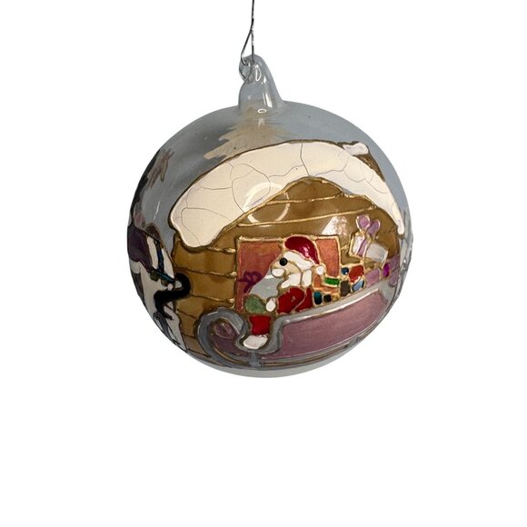 Austrian Blown Glass Ornament Embossed Painted Santa Sleigh Horse Scene 4" 1992 - Picture 3 of 5
